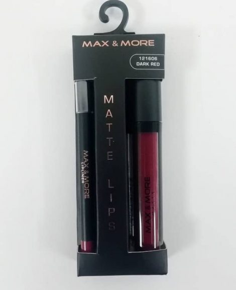 Max & More Matte Lips Комплект Молив за Устни и Червило – Dark Red