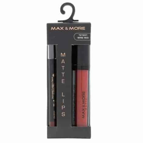 Max & More Matte Lips Комплект Молив за Устни и Червило – Wine Red
